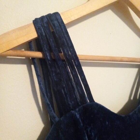 Vintage All That Jazz Crushed Velvet Dress-Small-Skater-Lined-Strappy-Navy-Y2K - Picture 4 of 8